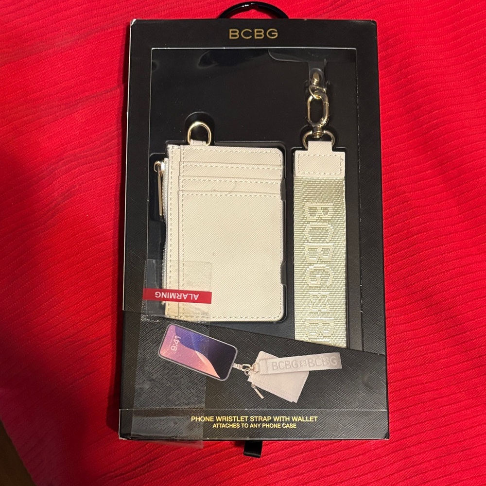 BCBG Cream Phone Wristlet with Wallet attached to any phone case